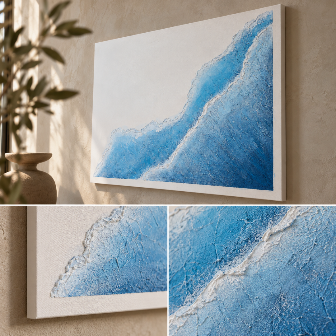 Marea Mavi Dalga Dokulu Tablo – 50 × 70 cm